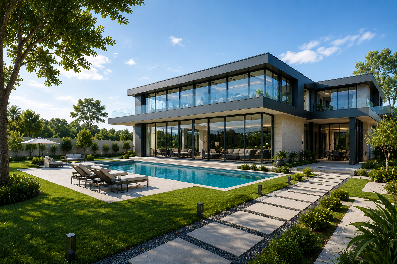 Villa moderne avec systèmes coulissants aluminium SNAPEN