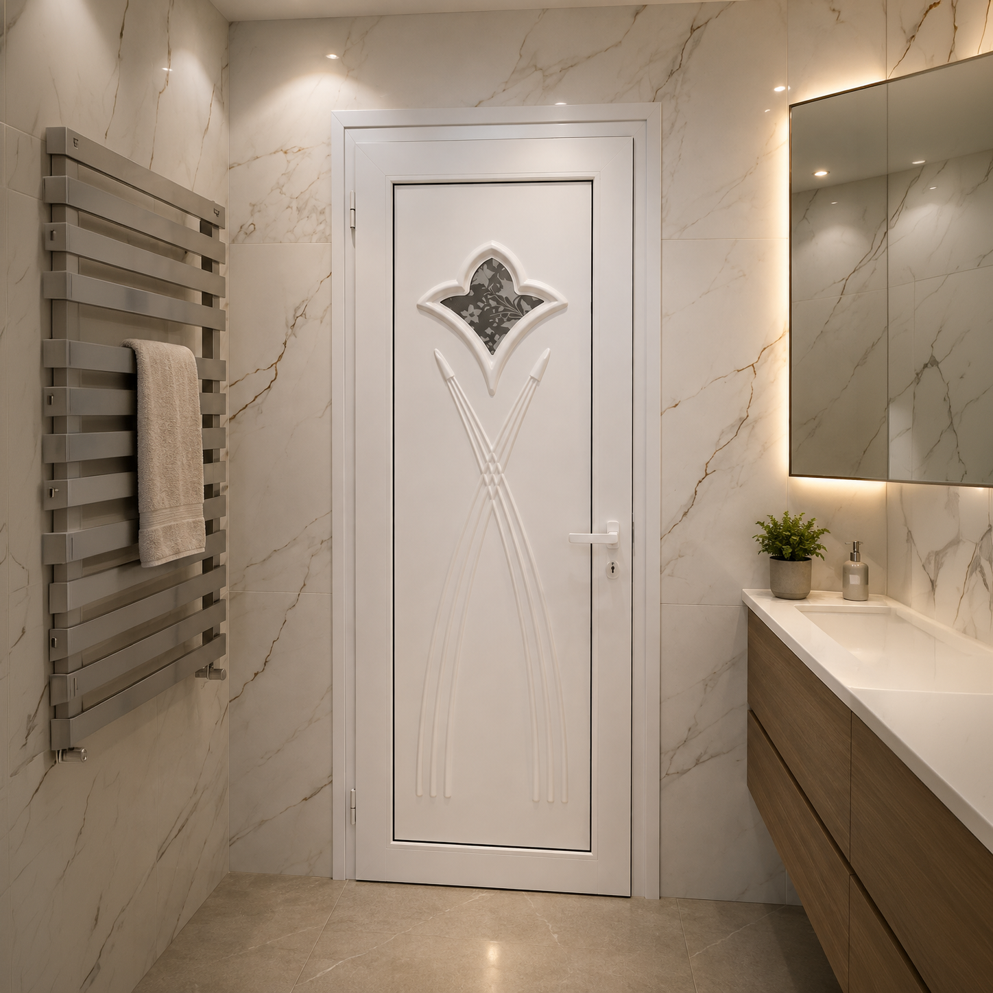 Porte à un vantail — Ouverture à l'intérieur avec plinthe (blanc)